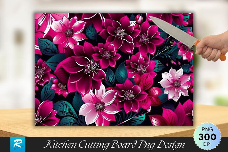 Pink Flowers Background Cutting Board PNG Design Sublimation Regulrcrative 