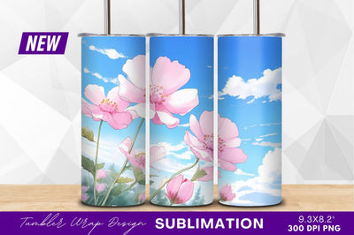 Pink flowers blooming under a blue sky Sublimation Regulrcrative 