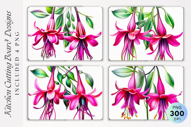 Pink Flowers Glass Cutting Board PNG Design Sublimation Regulrcrative 