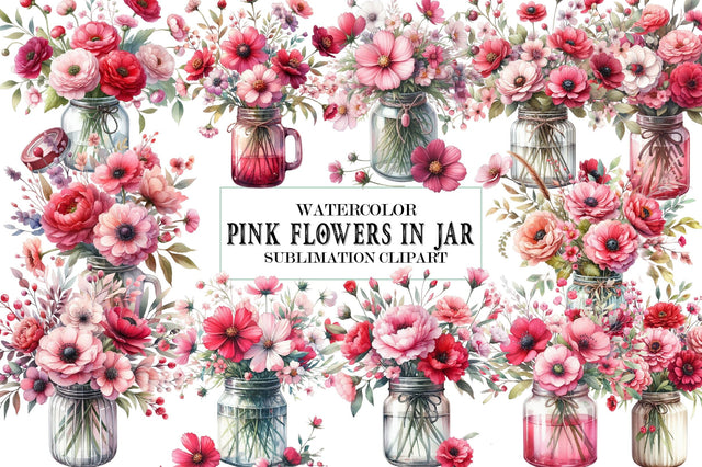 Pink Flowers in Jar Sublimation Clipart Sublimation SVGista 
