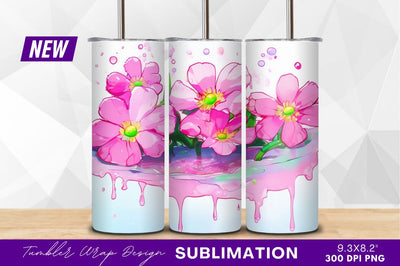 Pink flowers in tumbler png watercolor style Sublimation Regulrcrative 