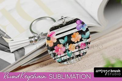 Pink Flowers Keychain, Floral Keychain Sublimation Design Sublimation OrangeBrushStudio 