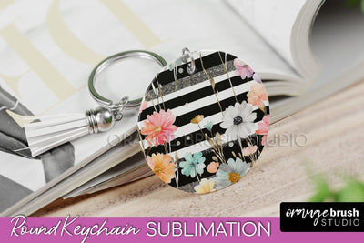 Pink Flowers Keychain, Floral Keychain Sublimation Design Sublimation OrangeBrushStudio 