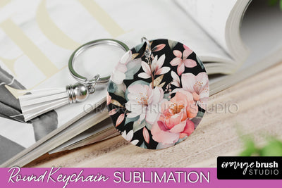 Pink Flowers Keychain, Floral Keychain Sublimation Design Sublimation OrangeBrushStudio 