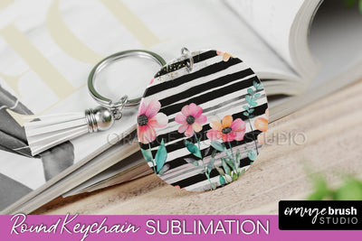 Pink Flowers Keychain, Floral Keychain Sublimation Design Sublimation OrangeBrushStudio 