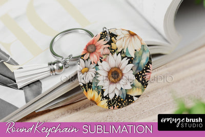Pink Flowers Keychain, Floral Keychain Sublimation Design Sublimation OrangeBrushStudio 