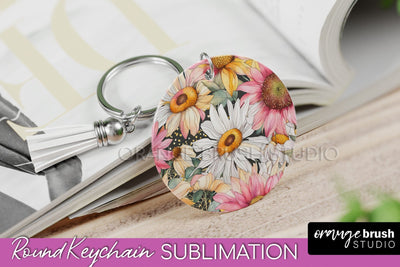 Pink Flowers Keychain, Floral Keychain Sublimation Design Sublimation OrangeBrushStudio 