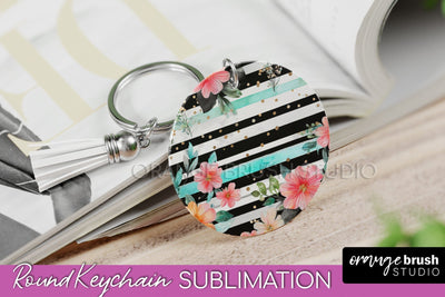 Pink Flowers Keychain, Floral Keychain Sublimation Design Sublimation OrangeBrushStudio 