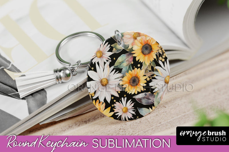 Pink Flowers Keychain, Floral Keychain Sublimation Design Sublimation OrangeBrushStudio 