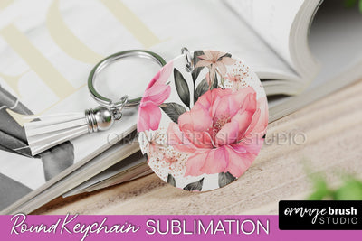 Pink Flowers Keychain, Floral Keychain Sublimation Design Sublimation OrangeBrushStudio 