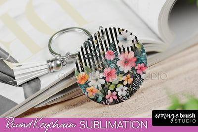 Pink Flowers Keychain, Floral Keychain Sublimation Design Sublimation OrangeBrushStudio 