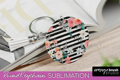 Pink Flowers Keychain, Floral Keychain Sublimation Design Sublimation OrangeBrushStudio 