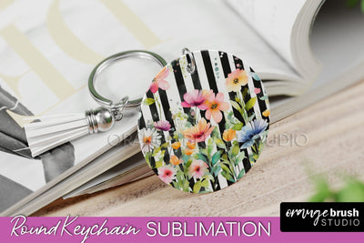 Pink Flowers Keychain, Floral Keychain Sublimation Design Sublimation OrangeBrushStudio 