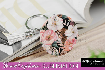 Pink Flowers Keychain, Floral Keychain Sublimation Design Sublimation OrangeBrushStudio 