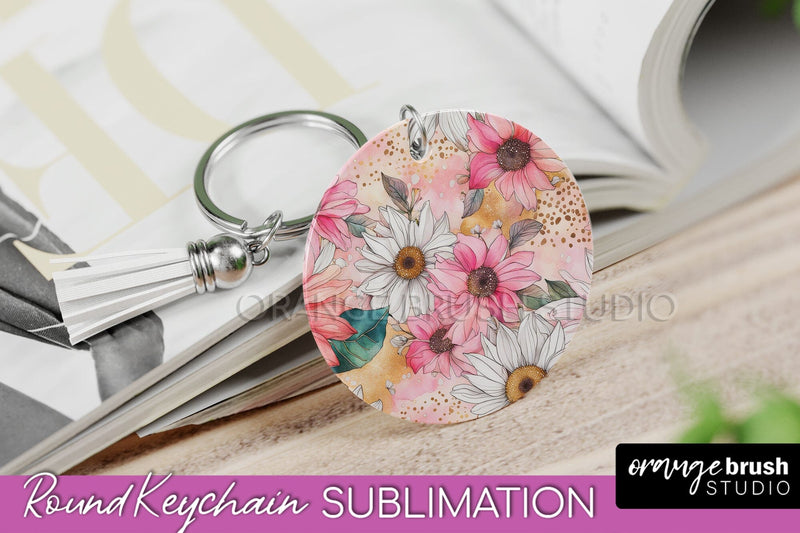 Pink Flowers Keychain, Floral Keychain Sublimation Design Sublimation OrangeBrushStudio 