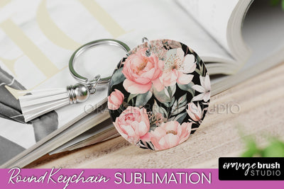Pink Flowers Keychain, Floral Keychain Sublimation Design Sublimation OrangeBrushStudio 