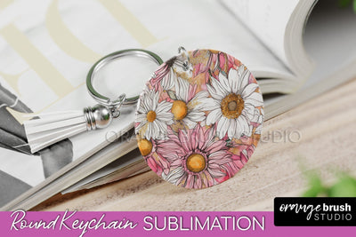 Pink Flowers Keychain, Floral Keychain Sublimation Design Sublimation OrangeBrushStudio 