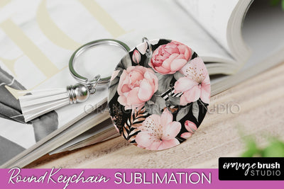 Pink Flowers Keychain, Floral Keychain Sublimation Design Sublimation OrangeBrushStudio 