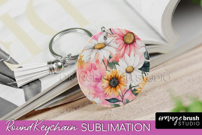 Pink Flowers Keychain, Floral Keychain Sublimation Design Sublimation OrangeBrushStudio 