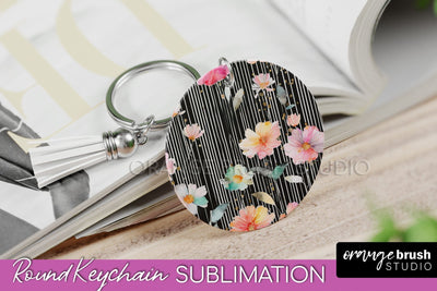 Pink Flowers Keychain, Floral Keychain Sublimation Design Sublimation OrangeBrushStudio 