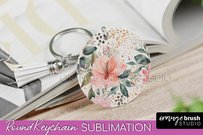 Pink Flowers Keychain, Floral Keychain Sublimation Design Sublimation OrangeBrushStudio 