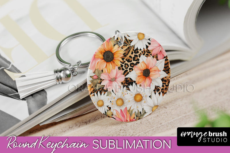 Pink Flowers Keychain, Floral Keychain Sublimation Design Sublimation OrangeBrushStudio 