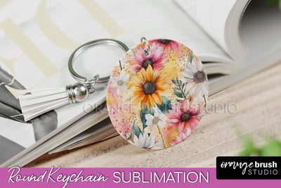 Pink Flowers Keychain, Floral Keychain Sublimation Design Sublimation OrangeBrushStudio 