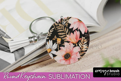 Pink Flowers Keychain, Floral Keychain Sublimation Design Sublimation OrangeBrushStudio 