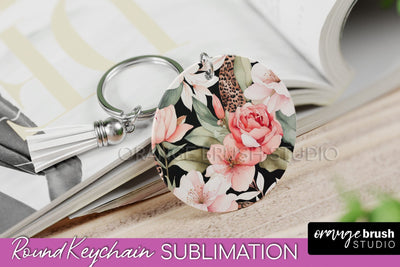 Pink Flowers Keychain, Floral Keychain Sublimation Design Sublimation OrangeBrushStudio 