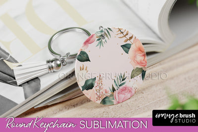 Pink Flowers Keychain, Floral Keychain Sublimation Design Sublimation OrangeBrushStudio 