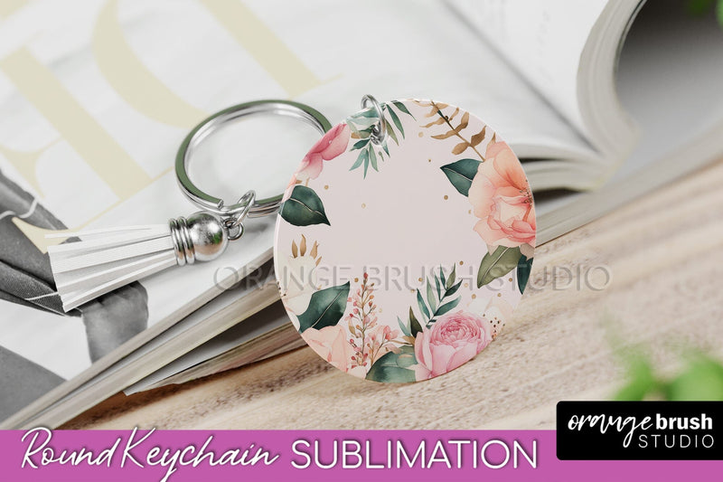 Pink Flowers Keychain, Floral Keychain Sublimation Design Sublimation OrangeBrushStudio 