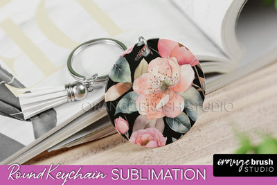 Pink Flowers Keychain, Floral Keychain Sublimation Design Sublimation OrangeBrushStudio 