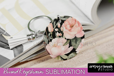 Pink Flowers Keychain, Floral Keychain Sublimation Design Sublimation OrangeBrushStudio 