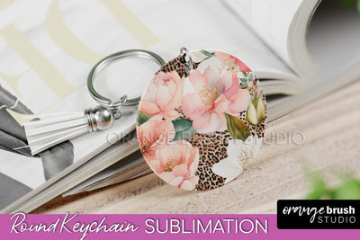 Pink Flowers Keychain, Floral Keychain Sublimation Design Sublimation OrangeBrushStudio 