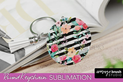 Pink Flowers Keychain, Floral Keychain Sublimation Design Sublimation OrangeBrushStudio 