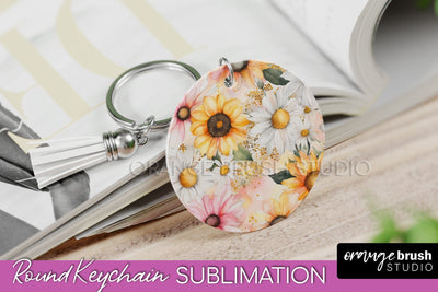 Pink Flowers Keychain, Floral Keychain Sublimation Design Sublimation OrangeBrushStudio 