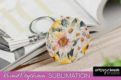 Pink Flowers Keychain, Floral Keychain Sublimation Design Sublimation OrangeBrushStudio 