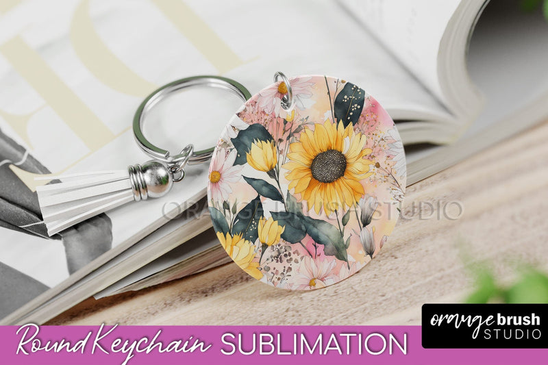 Pink Flowers Keychain, Floral Keychain Sublimation Design Sublimation OrangeBrushStudio 