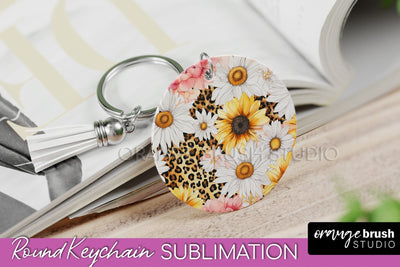 Pink Flowers Keychain, Floral Keychain Sublimation Design Sublimation OrangeBrushStudio 