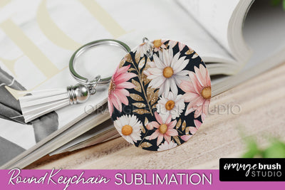 Pink Flowers Keychain, Floral Keychain Sublimation Design Sublimation OrangeBrushStudio 