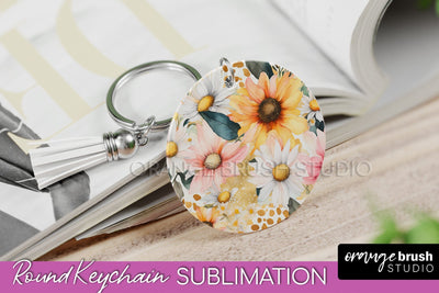 Pink Flowers Keychain, Floral Keychain Sublimation Design Sublimation OrangeBrushStudio 