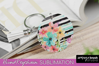 Pink Flowers Keychain, Floral Keychain Sublimation Design Sublimation OrangeBrushStudio 
