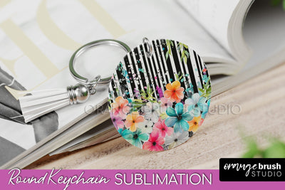 Pink Flowers Keychain, Floral Keychain Sublimation Design Sublimation OrangeBrushStudio 