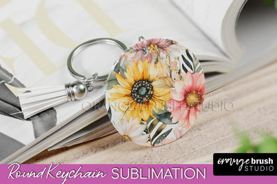 Pink Flowers Keychain, Floral Keychain Sublimation Design Sublimation OrangeBrushStudio 