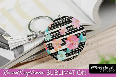 Pink Flowers Keychain, Floral Keychain Sublimation Design Sublimation OrangeBrushStudio 