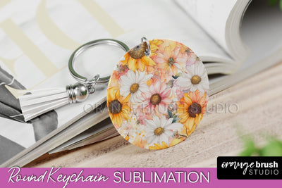 Pink Flowers Keychain, Floral Keychain Sublimation Design Sublimation OrangeBrushStudio 