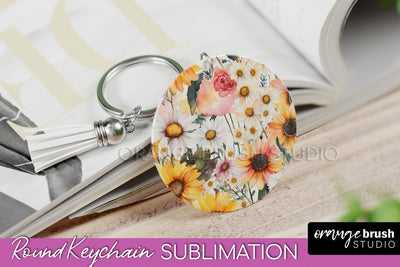 Pink Flowers Keychain, Floral Keychain Sublimation Design Sublimation OrangeBrushStudio 
