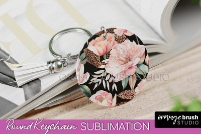 Pink Flowers Keychain, Floral Keychain Sublimation Design Sublimation OrangeBrushStudio 
