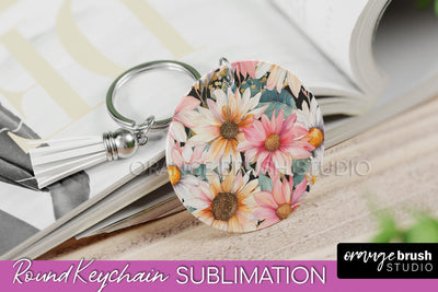 Pink Flowers Keychain, Floral Keychain Sublimation Design Sublimation OrangeBrushStudio 