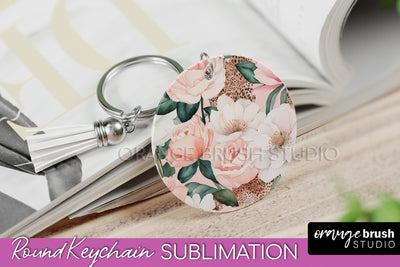 Pink Flowers Keychain, Floral Keychain Sublimation Design Sublimation OrangeBrushStudio 
